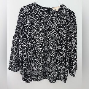 Michael Kors Black and White Dot-Print Blouse Sz L